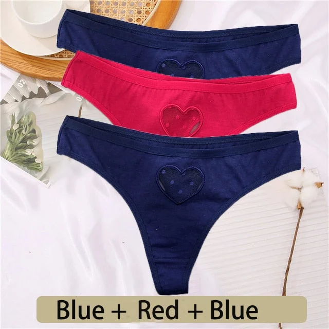 3PCS/Set Cotton G-String Seamless Thong Women Transparent Heart Low Waist Panties Ladies Underwear Panty Comfortable Lingerie
