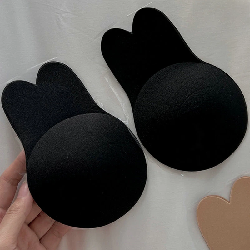 Alccn Women Push Up Bras Self Adhesive Silicone Strapless Invisible Bra Reusable Sticky Breast Lift Tape Rabbit Nipple Cover Bra Pads