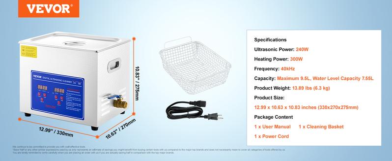 Product Introduction of VEVOR Professional Ultrasonic Cleaner. Various specifications. Ultrasonic Jewelry Cleaner with Digital Timer & Heater. Stainless Steel Industrial Sonic Cleaner for Glasses. Watches. Rings. Small Parts 13