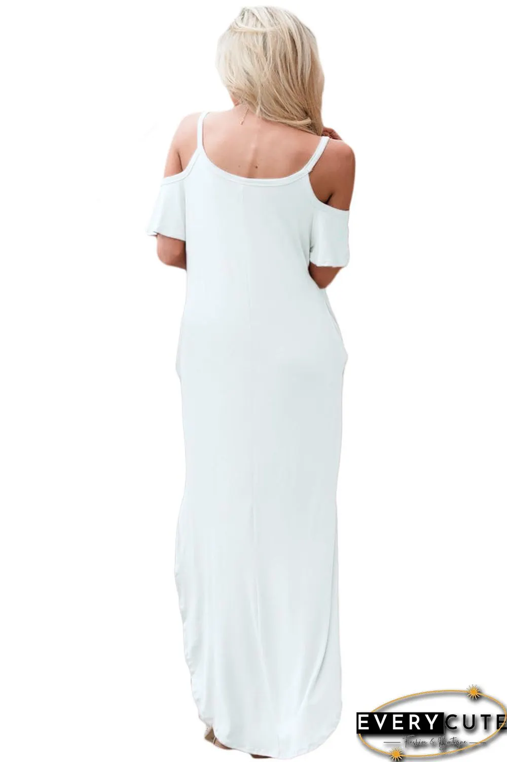 White Sassy Open Shoulder Maxi Dress