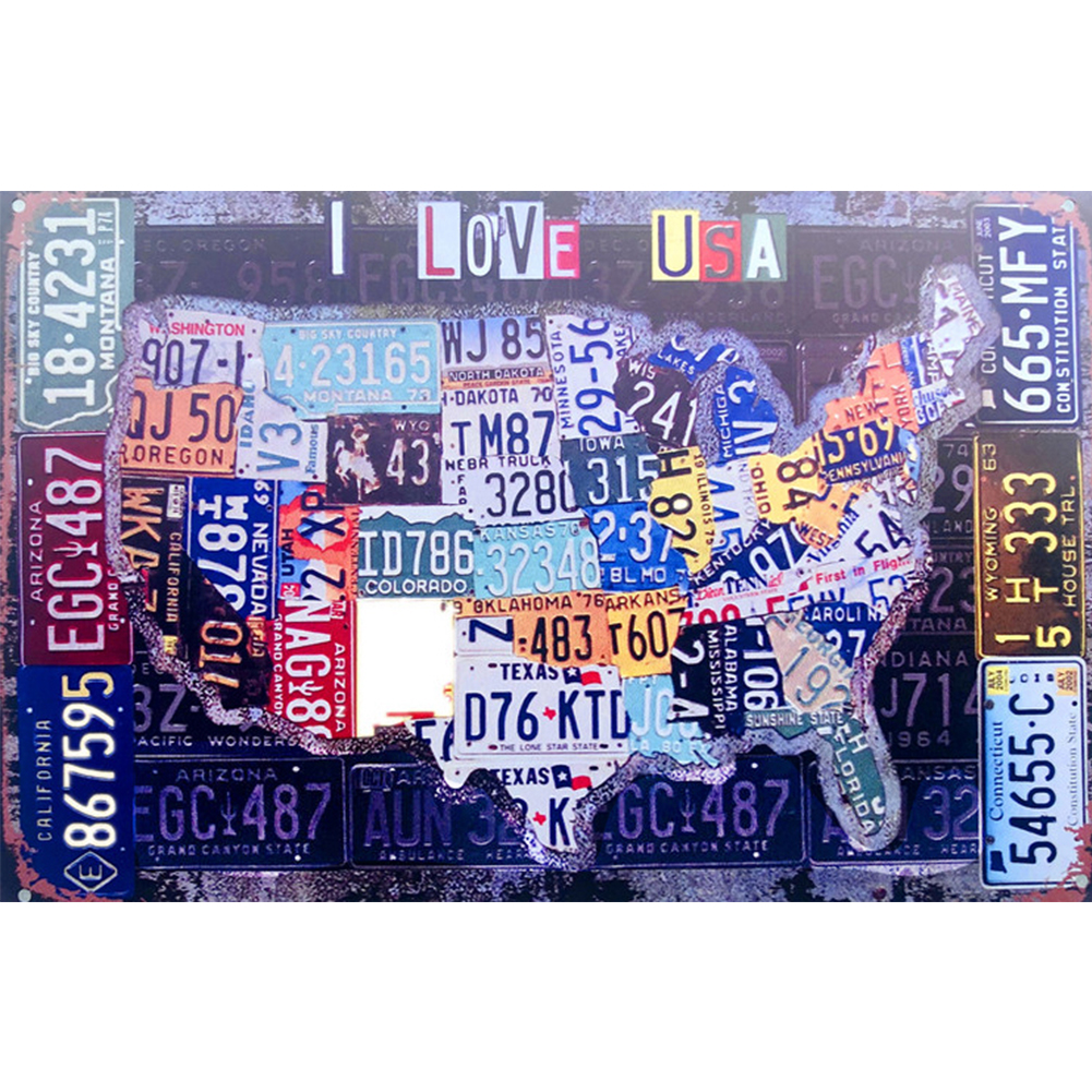 

America License plate - Round Drill Diamond Painting - 50*30CM, 501 Original
