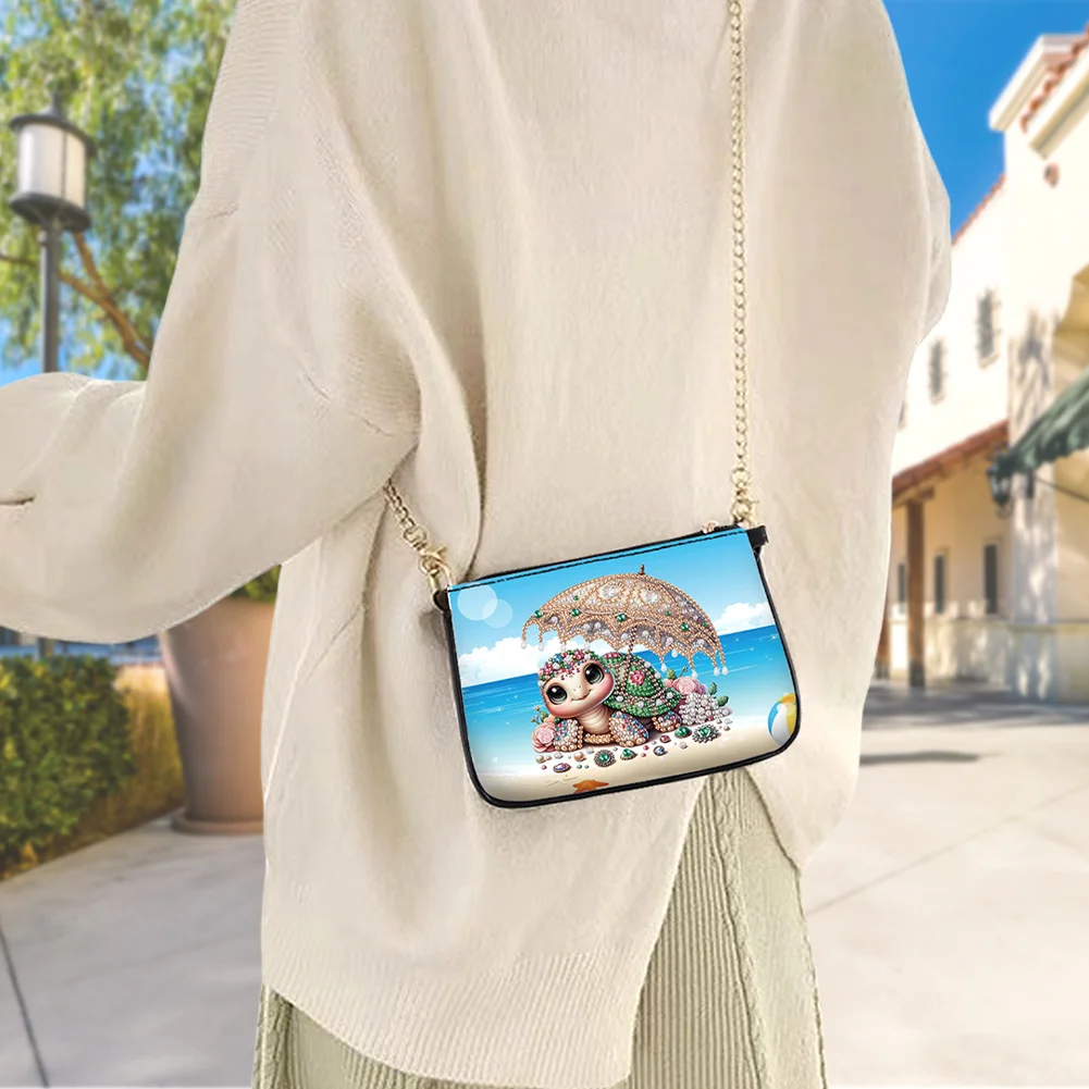 Beach Turtle Diamond Painting Coin Chain Purse 5D DIY Diamond Handmade Chain Bag