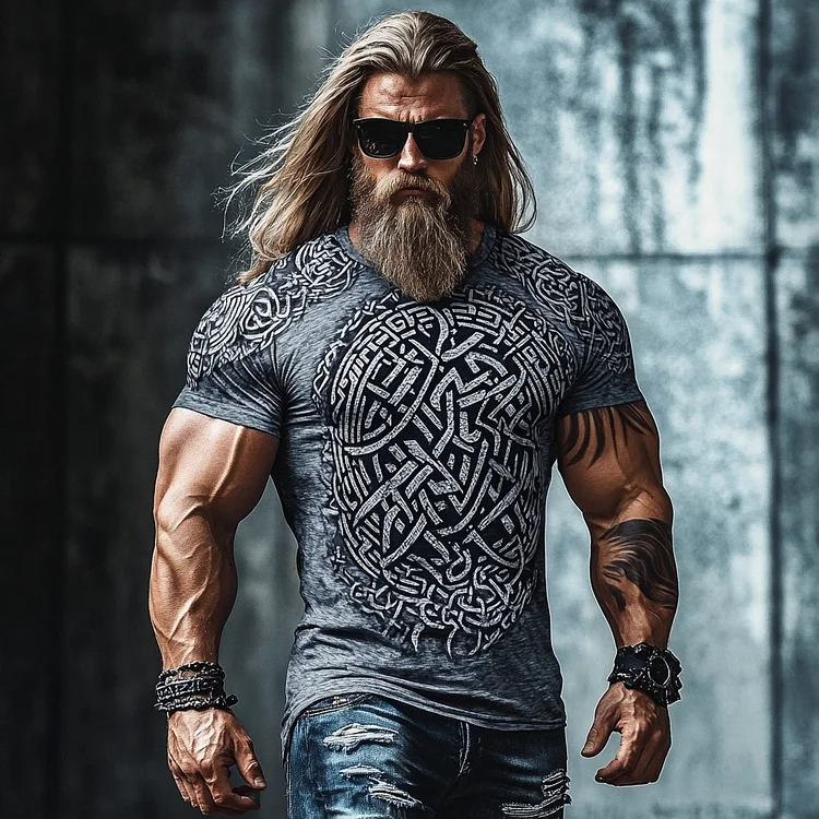 VChics Men's Viking Celtic Print Short Sleeve Casual T-shirt
