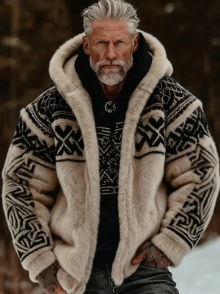 Herren Viking Celtic Art Pl&uuml;sch Gem&uuml;tliche warme Kapuzen jacke mit Rei&szlig; verschluss