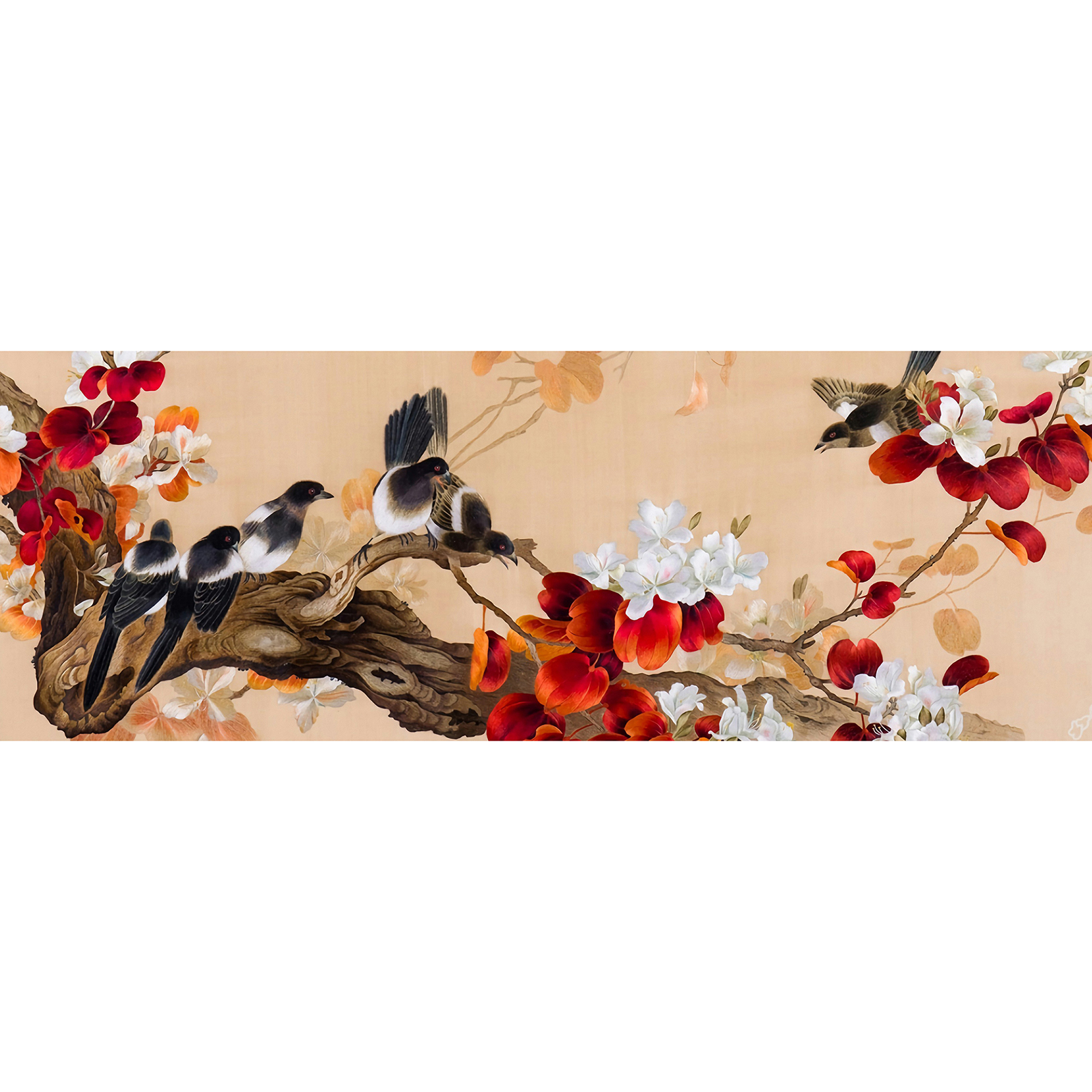 

80*30CM - Round Drill Diamond Painting - Flowers Birds, 501 Original
