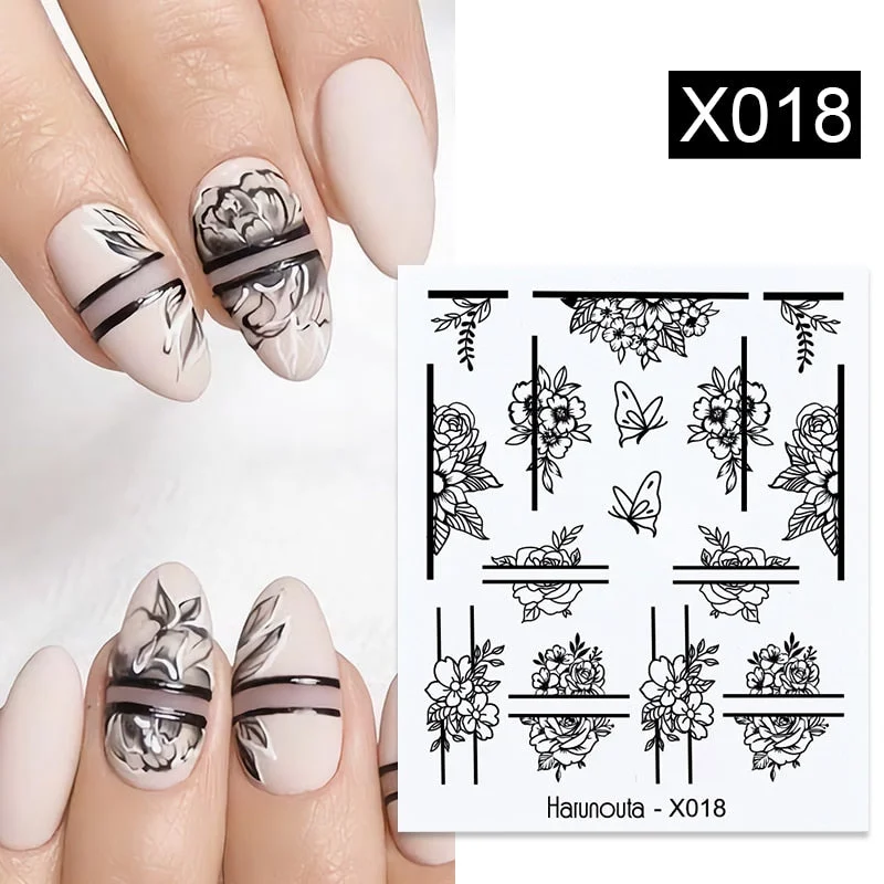 Harunouta Autumn Flowers Leaves Line Patter Nails Sticker Nail Art Decorations Decals Water Transfer Slider Foil Manicures Wraps-Nail Inspo