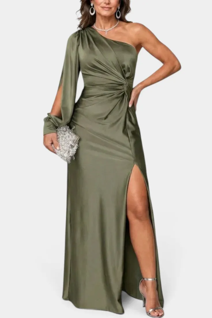 Asymmetric One-Shoulder Maxi Dress with Waist Twist