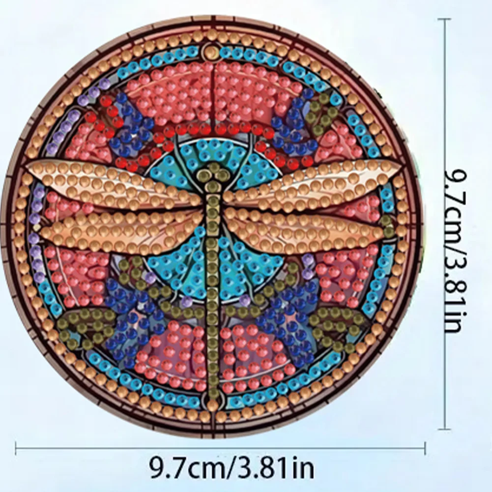 8pcs Dragonfly DIY Diamond Painting Coasters Kits with Holder Wooden Coaster