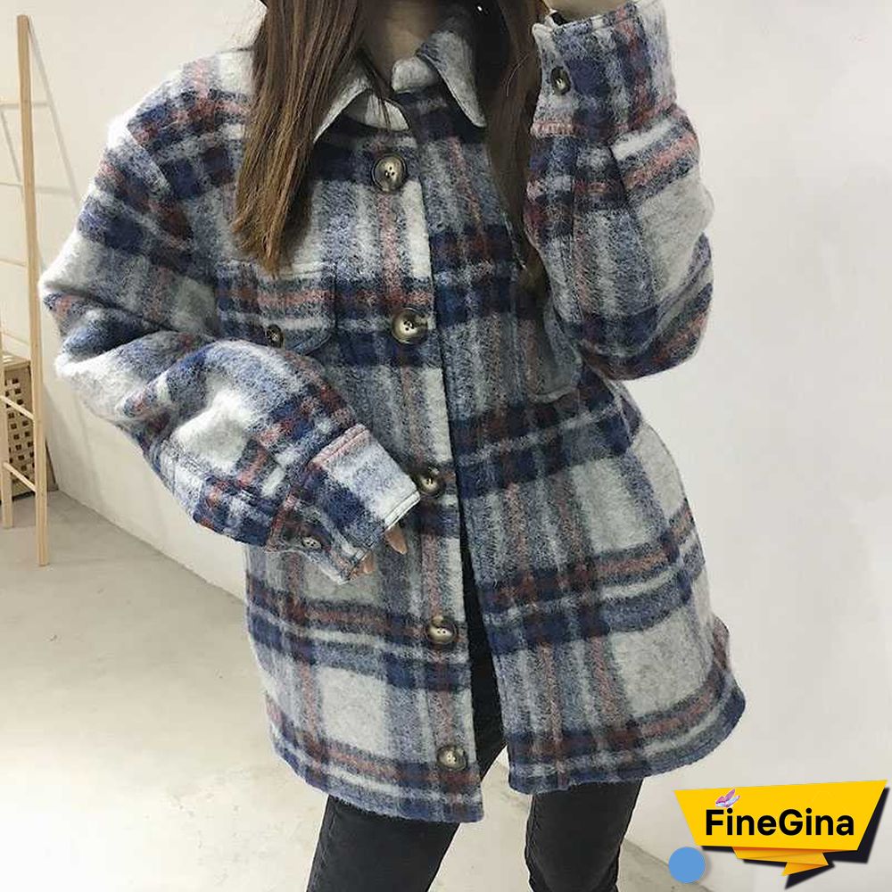 Dyed Pocket Overshirt Check Wool Blend Shirt Jacket