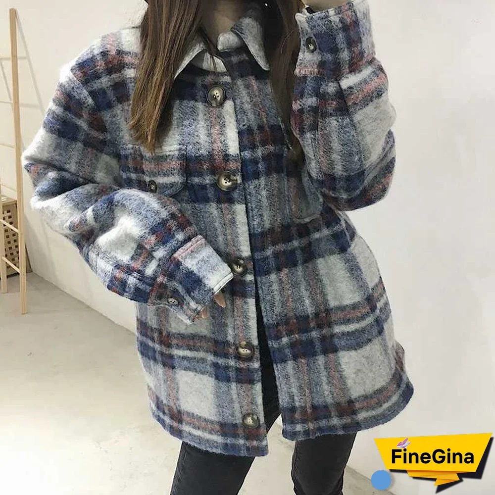 Dyed Pocket Overshirt Check Wool Blend Shirt Jacket