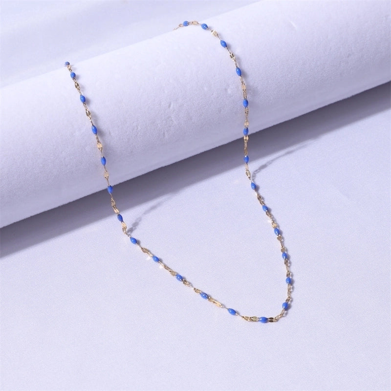 Sweet Color Block Titanium Steel Enamel Necklace