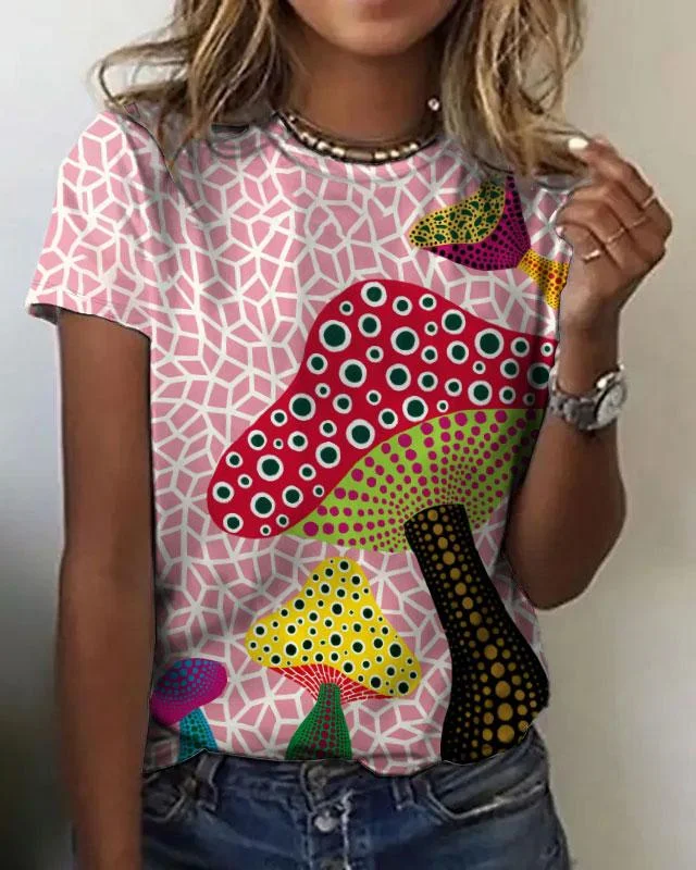 Yayoi Pink Mushrooms Art Short Sleeve Tshirt