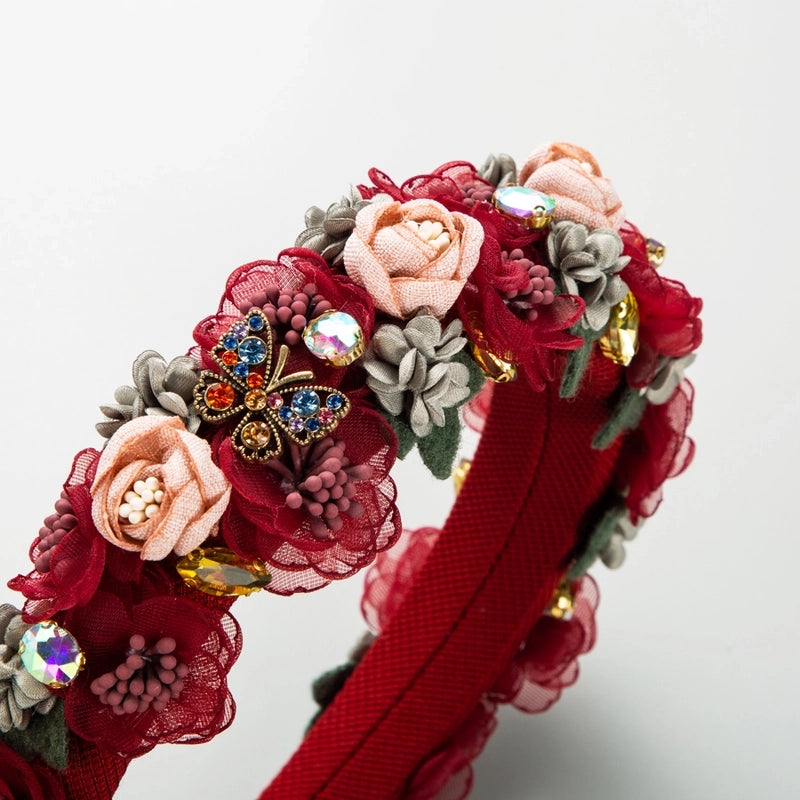 Elegant Romantic Sweet Rose Cloth Inlay Rhinestones Hair Band