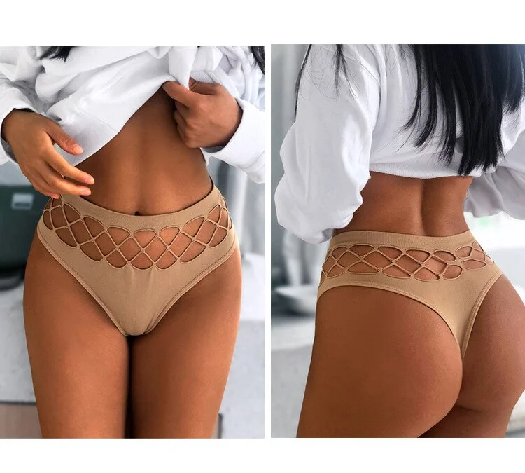 Billionm Women's Thong Panties High Waist Hollow G-Strings Exotic Lingerie Breathable Cotton Underwear Ladies Thongs Underpants