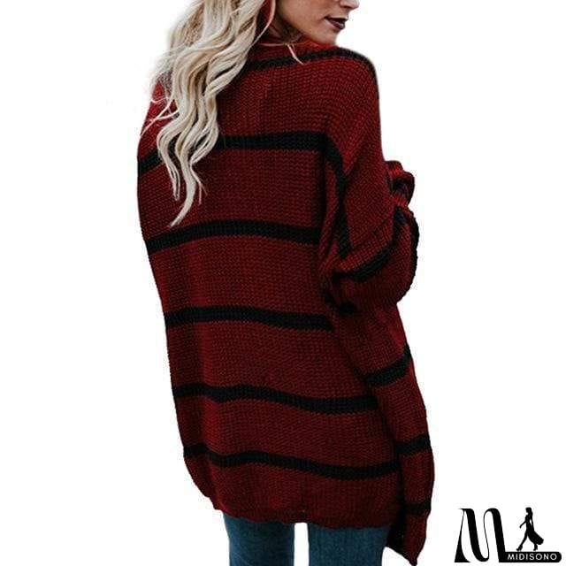 MidiSono - Vintage Striped Long Cardigan