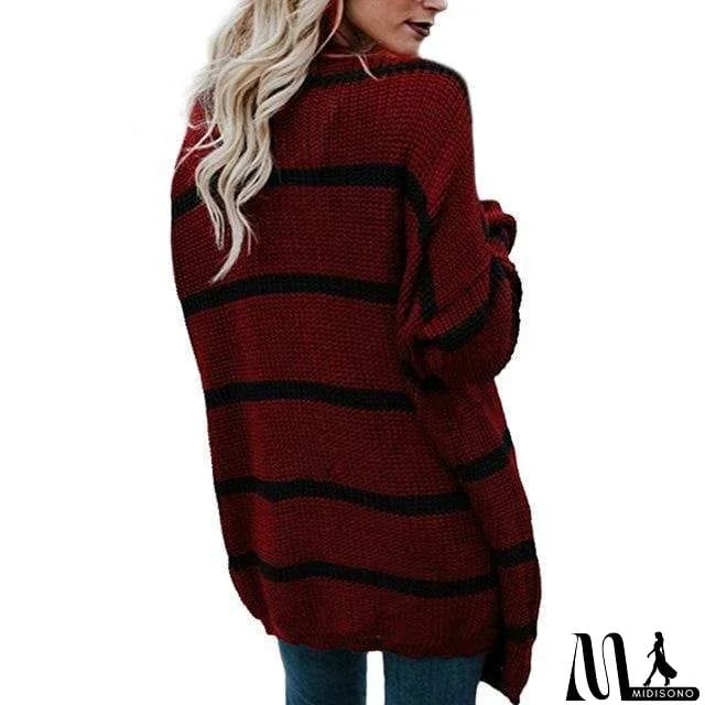 MidiSono - Vintage Striped Long Cardigan