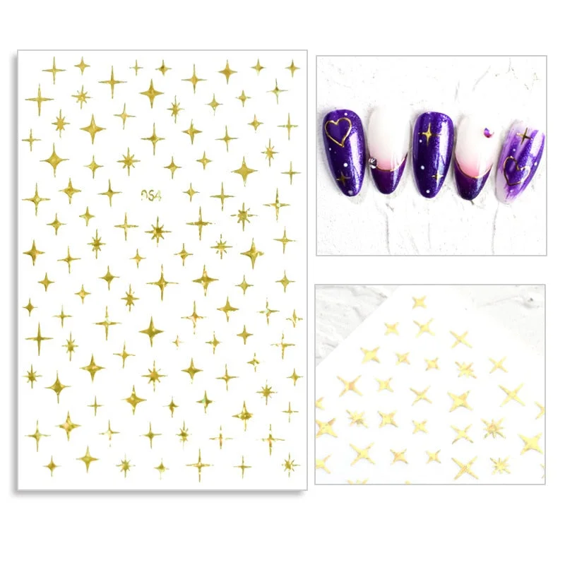 3D Laser Star Nail Sticker Decals Self-adhesive Holographic Sparkle Star Design Stickers for Salon Manicure Nail Art Decoration-Nail Inspo