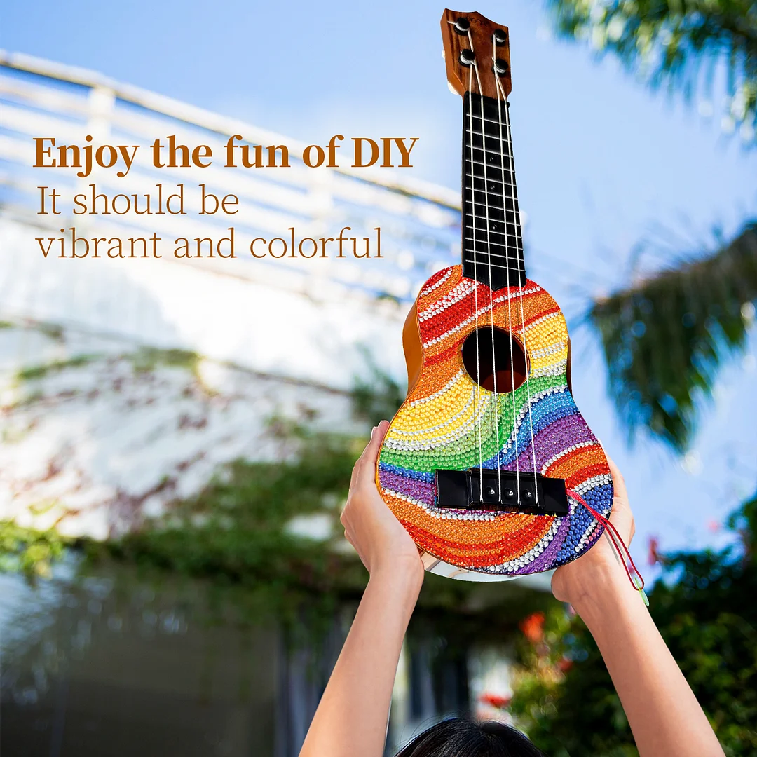 DIY Wooden Guitar Diamond Art Ornament Unique Gifts for Musicians (Rainbow)