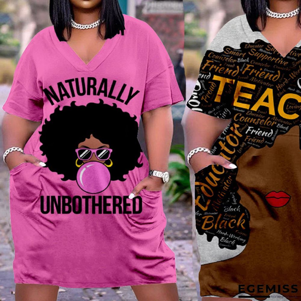 3D Printed Outdoor Fashion Casual Loose Plus Size Women's V-neck Sleeve Dress White Dresses | EGEMISS