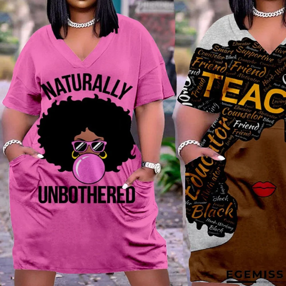 3D Printed Outdoor Fashion Casual Loose Plus Size Women's V-neck Sleeve Dress White Dresses | EGEMISS