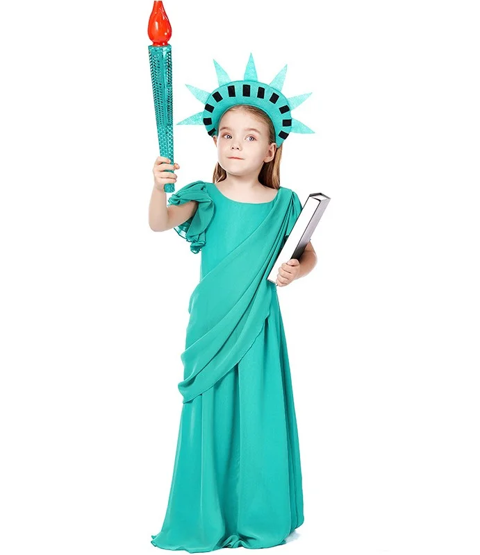 Halloween Costume Kids American Statue of Liberty Green performance Costume Novameme