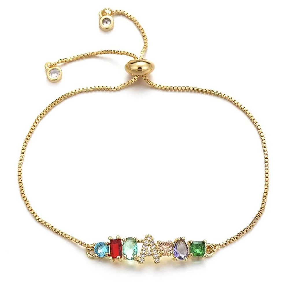 Colorful A-Z Name Initial Charm Personalized Bracelet