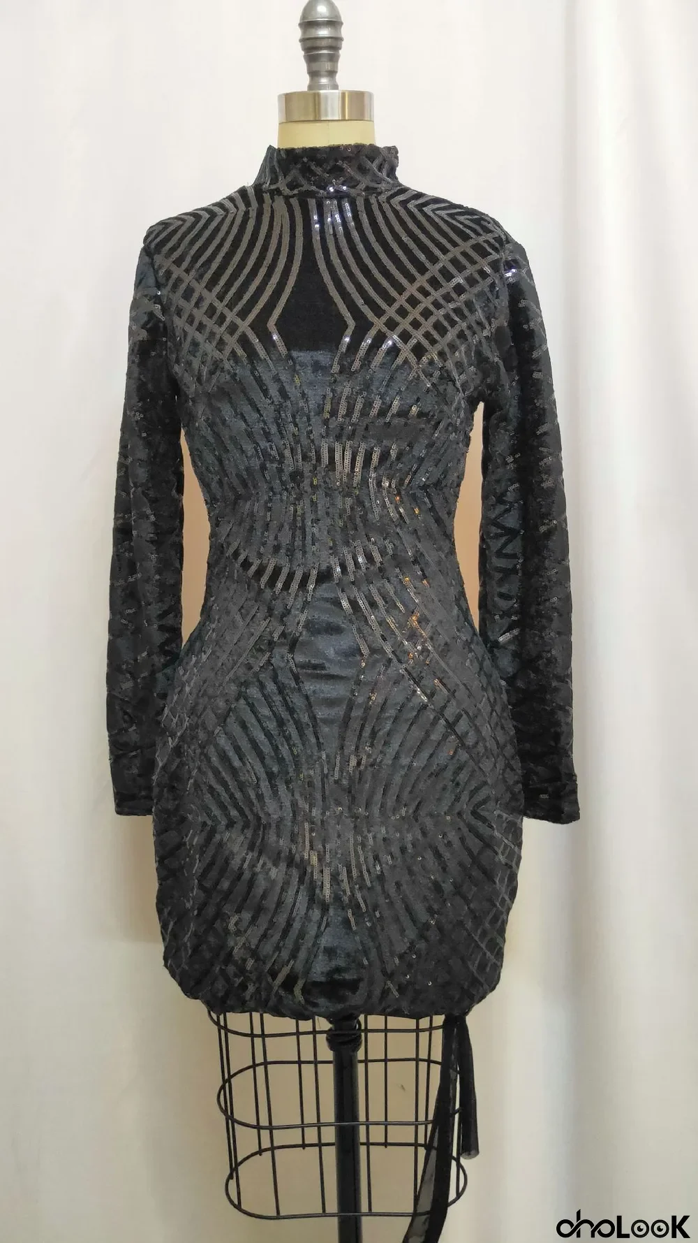 Women Sexy Sequin Long Sleeve Backless Dress