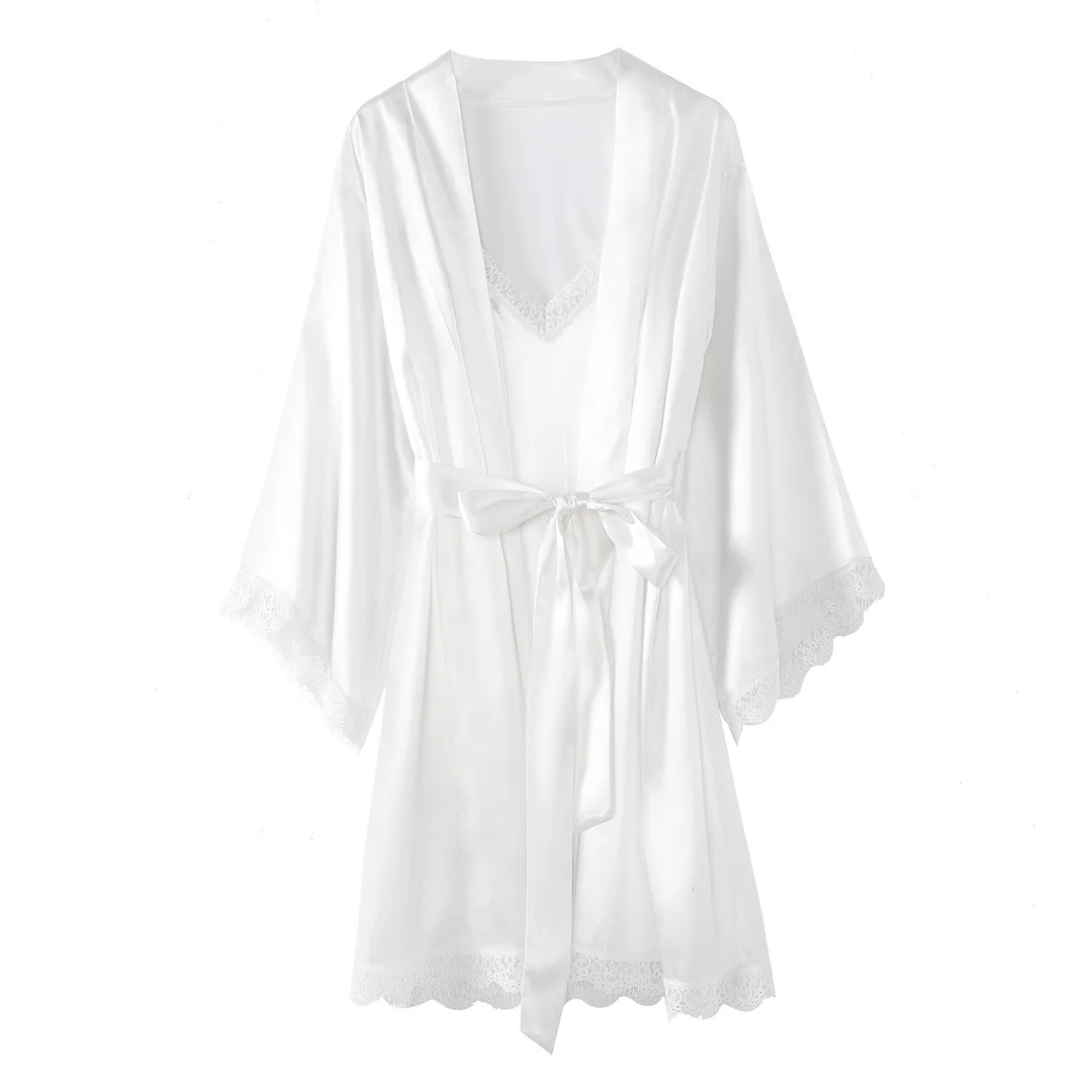 Brownm 2023 Spring And Autumn Swing Sling Pajaments Pajaments V-Neck Lace Sexy Simono Lady Homewear Two-Set Pajamas