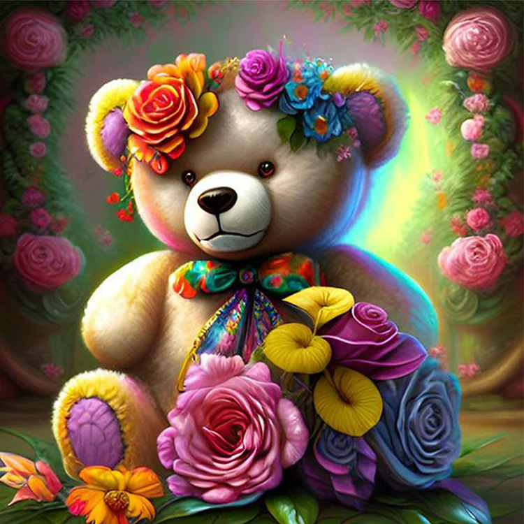 Rose And Bear 11CT Stamped Cross Stitch 50*50CM