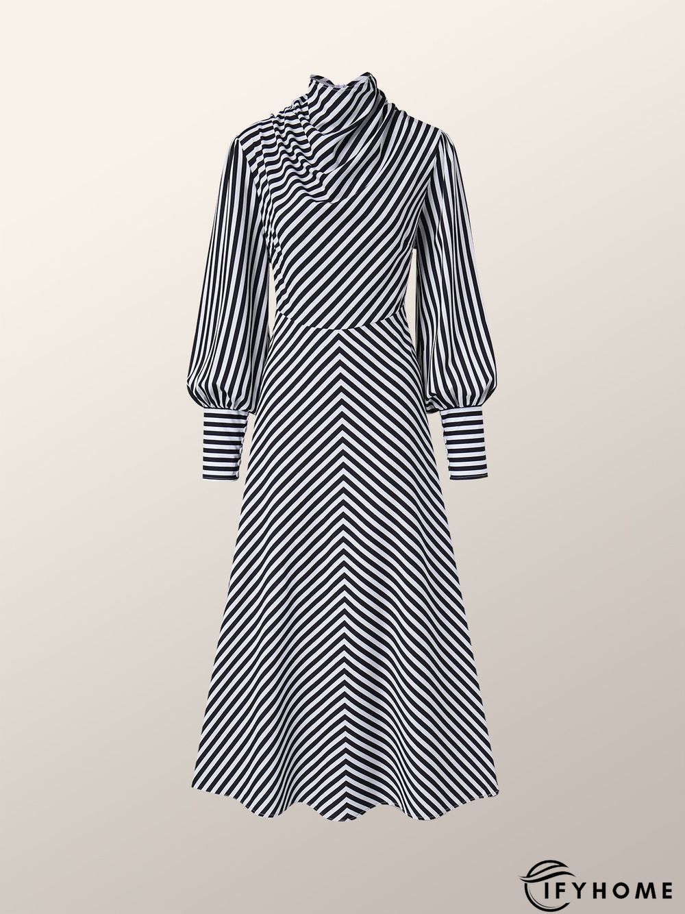 Fall Long sleeve Stand Collar Regular Fit Date Elegant Lady Dresses | IFYHOME