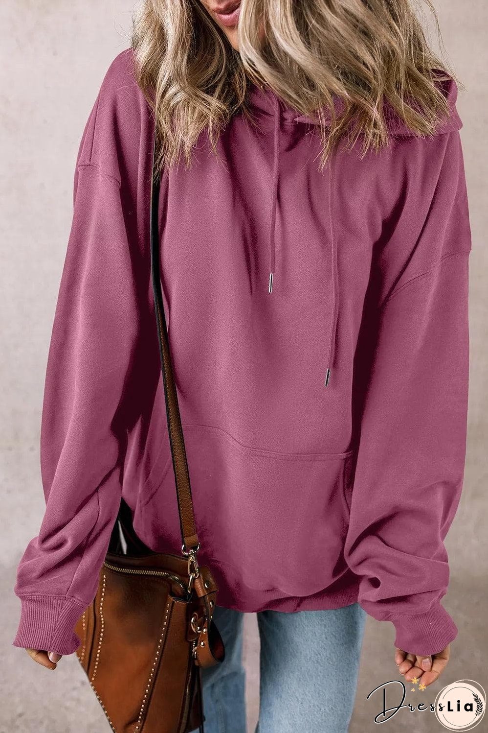 Valerian Solid Kangaroo Pocket Drawstring Loose Fit Hoodie