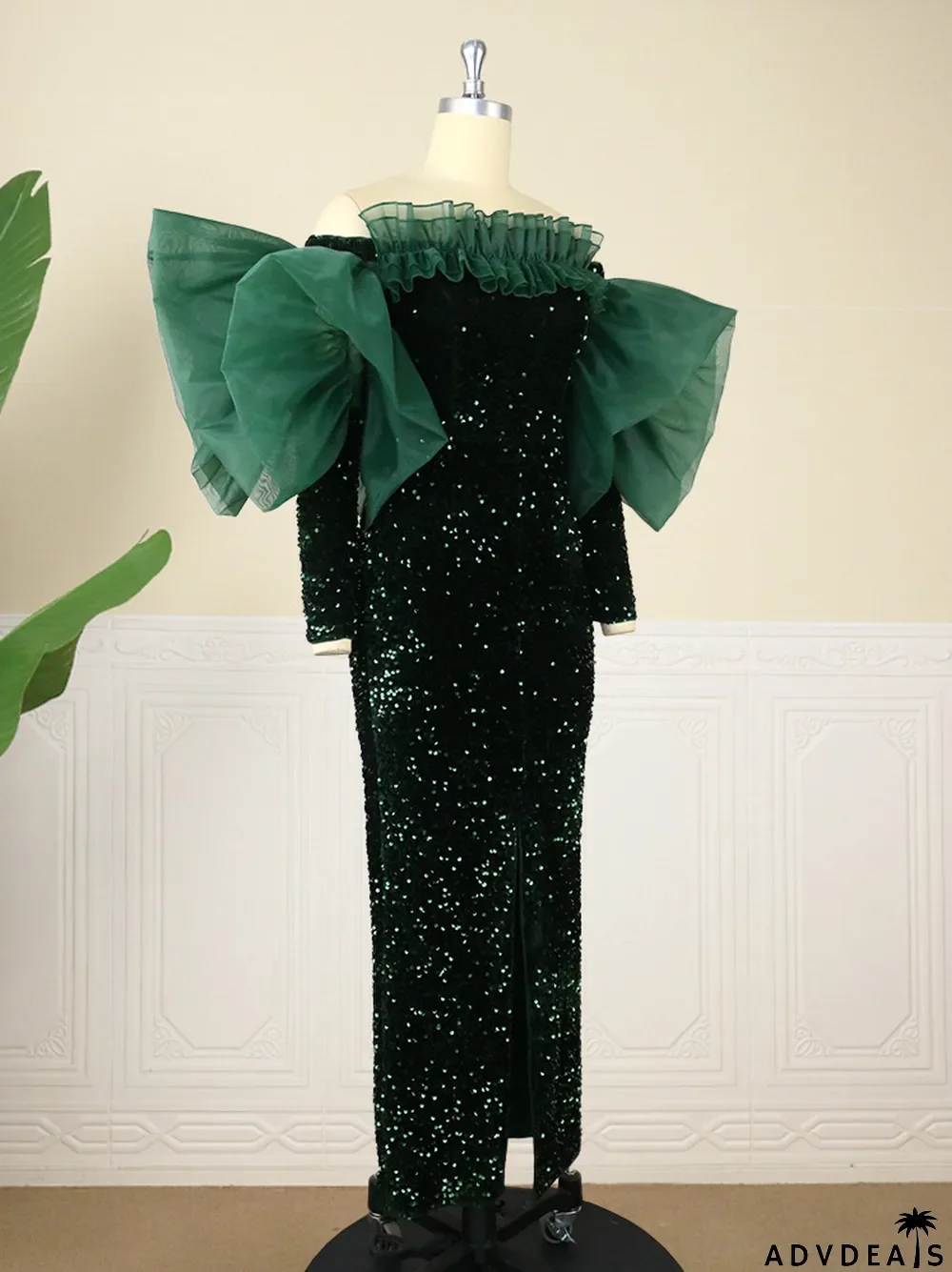 Elegant Mesh Patchwork Long Sleeves Off Shoulder Sequins Party Dresses