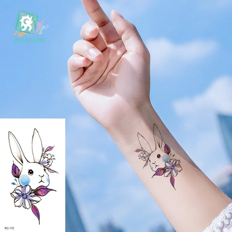 Rocooart Animal Waterproof Temporary Tattoo Sticker Flamingo Cat Fox Tatoo Body Art Women New Fake Taty Tatuaje Cute Small Tatto