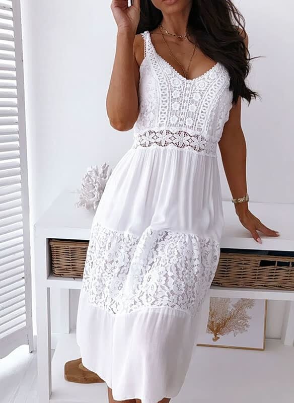 Summer Sexy Lace Color Blocks Sweet Slip Beach Dress