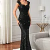 Women's High Waisted Sequin Evening Dress Fishtail Long Dress Gowns