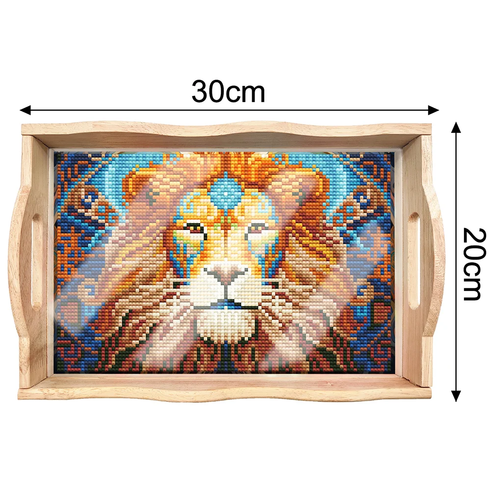 DIY Lion Diamond Painting Decorative Trays with Handle Coffee Table Tray for Serving Food