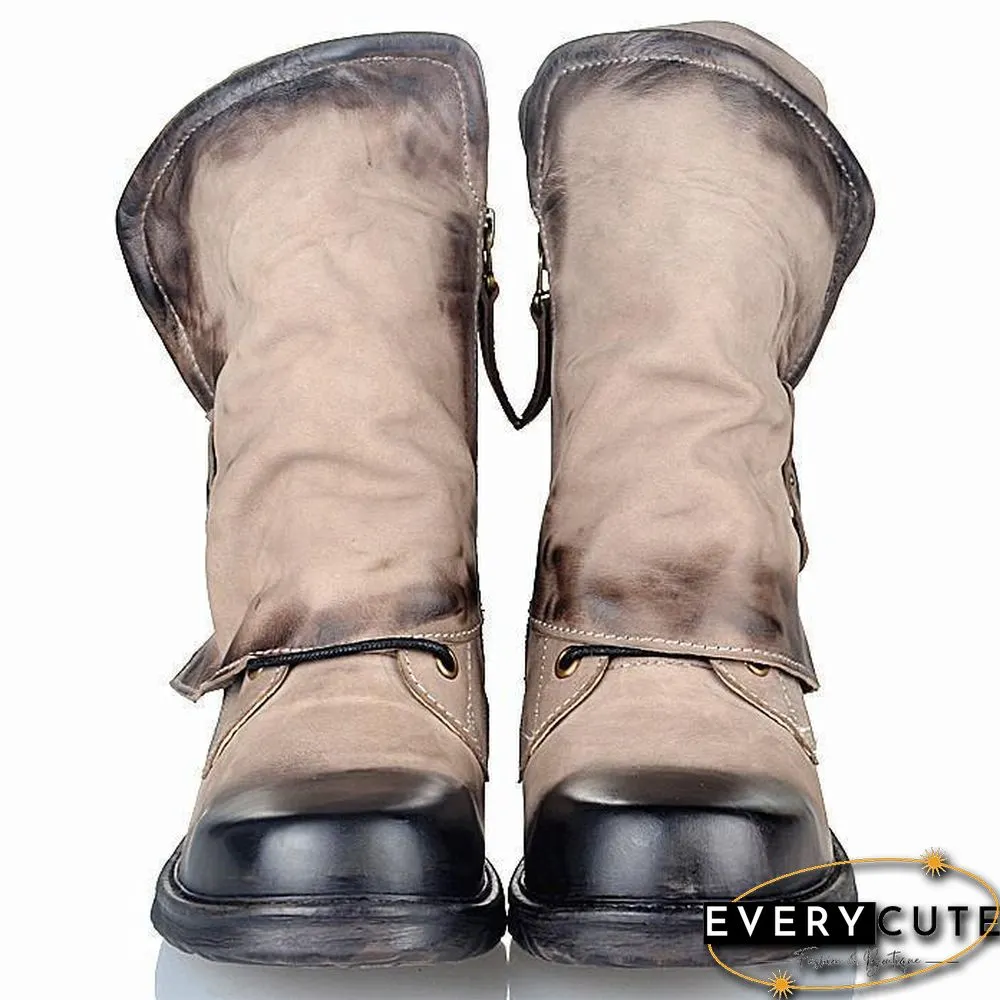 Woman Winter Horse Riding Boots Vintage Combat Punk Ankle Shoes