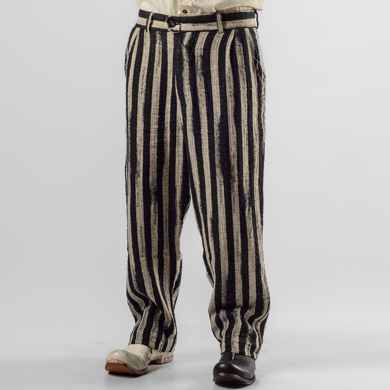 Men's Vintage Cotton and Linen Striped Jacquard Pants