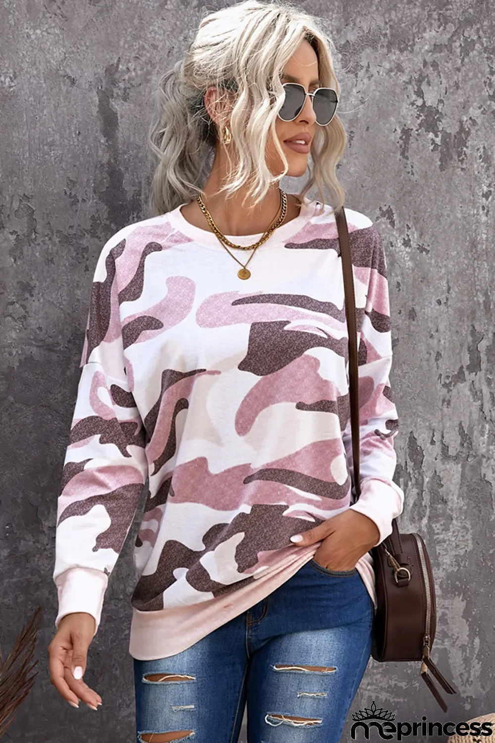 Dusty Pink Digital Camo Print Sweatshirt