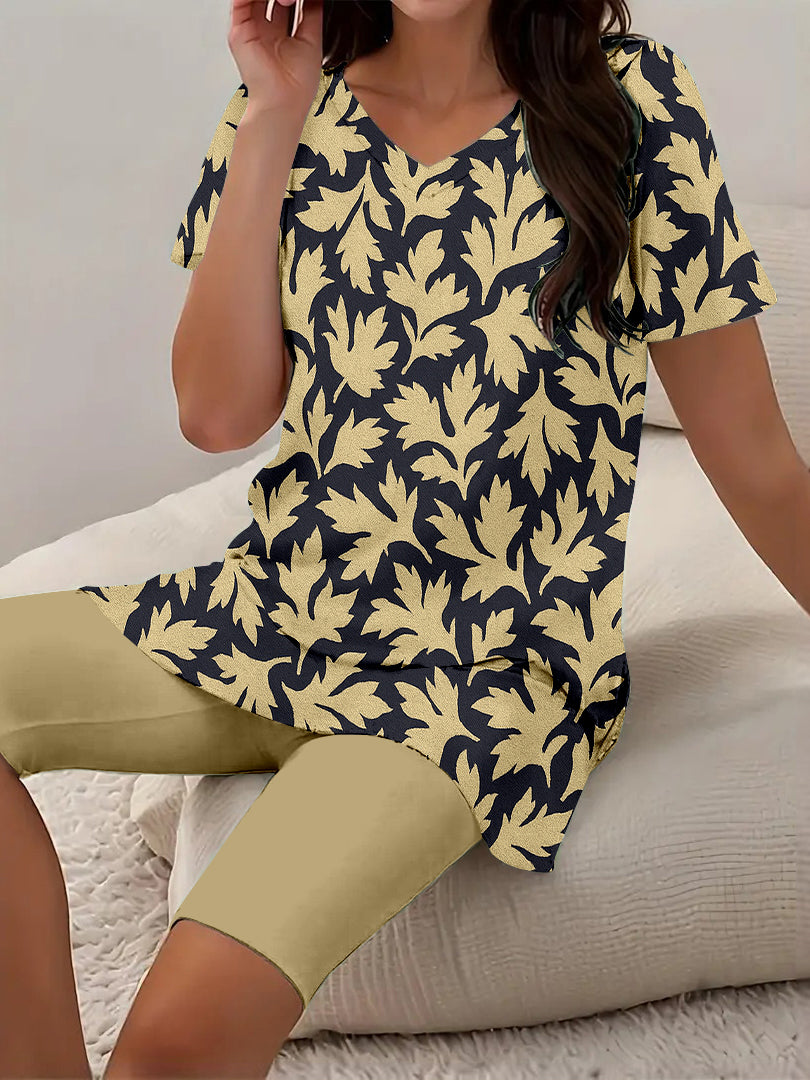 Women Long Sleeve V-neck Graphic Floral Printed Top