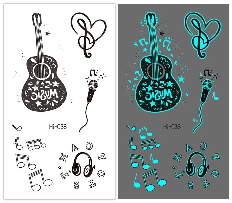 37 kinds Stylish Blue Light Luminous Tattoo Temporary Arm Body Sticker Club Party Disposable Noctilucent tatouage temporaire