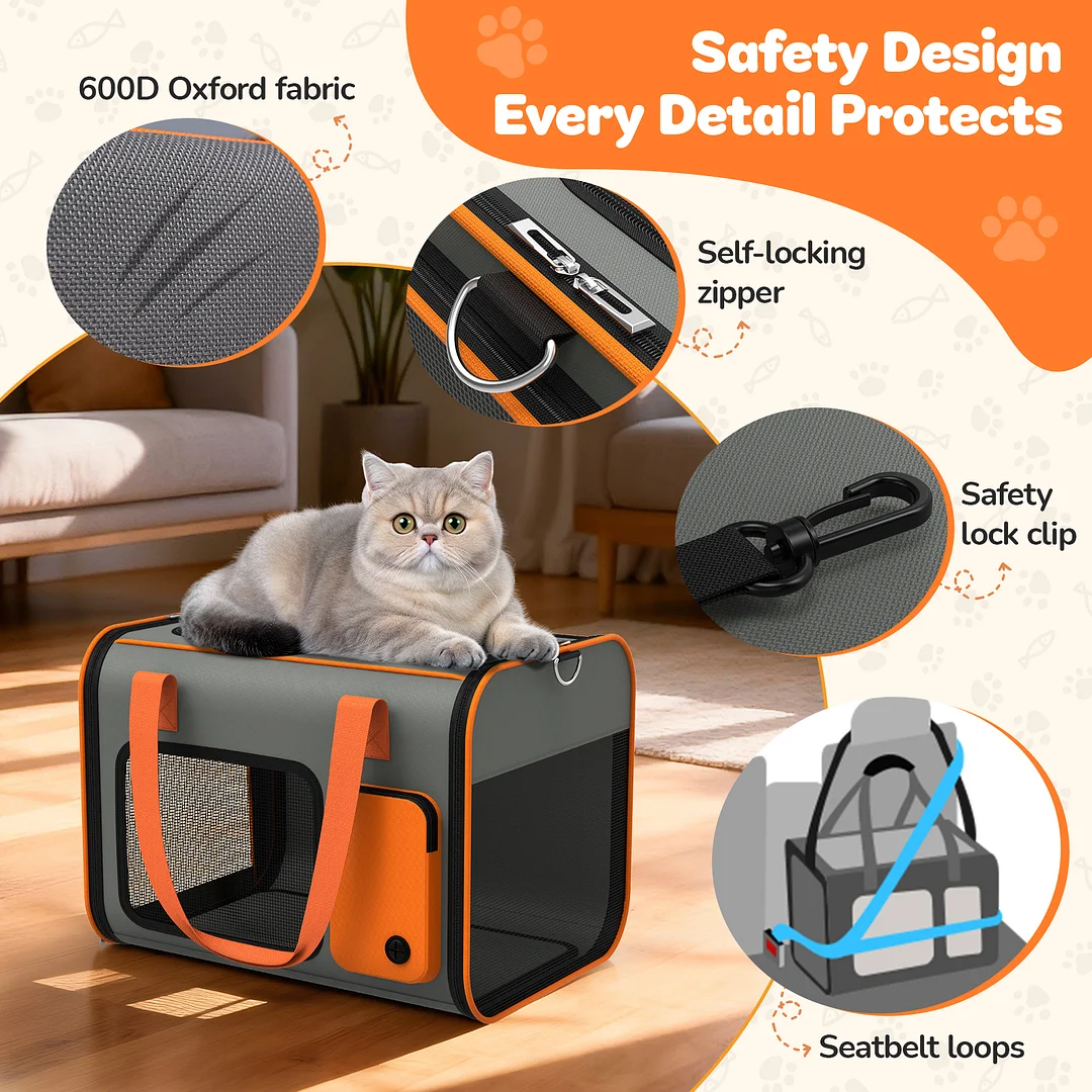 BEBANG Cat Carrier, Soft Sided Pet Carrier Large for Small Cats and Dogs up to 20LBs, Travel Cat Carrier with Mat