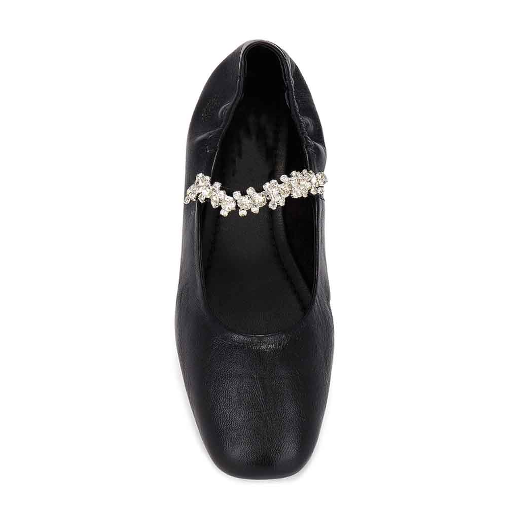 Black Vegan Leather Round Toe Flat Rhinestone Mary Jane Shoes Nicepairs