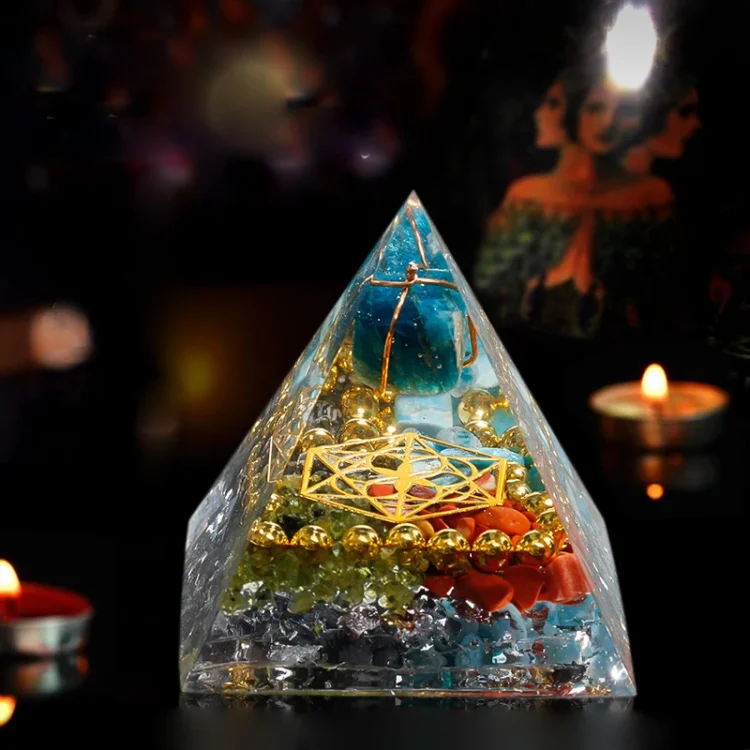 Amazonite Kyanite with Red Jasper Healing Orgone Pyramid
