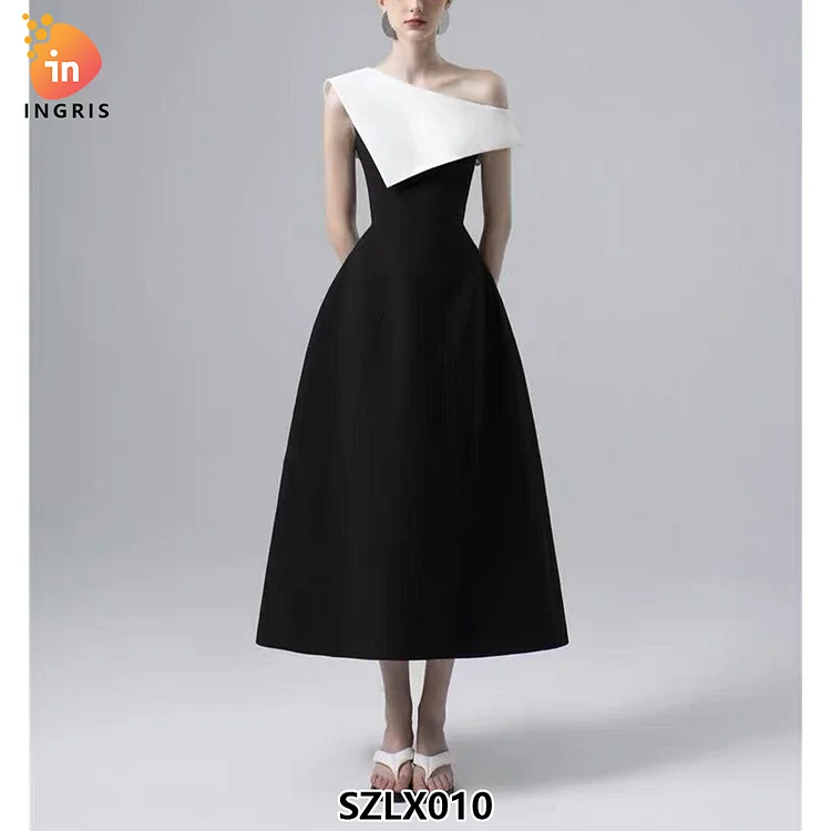 Bettergirl 2025 Women's New Autumn and Winter Temperament Diagonal Shoulder Sexy Knitted Bottom Dress-SZLX010