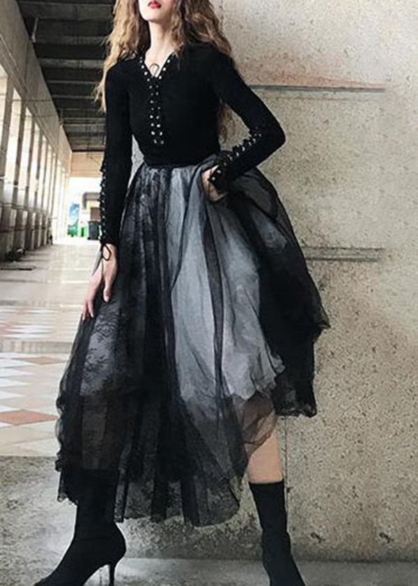 Elegant Coffee Wrinkled Print Patchwork Tulle Skirts Spring main image 0