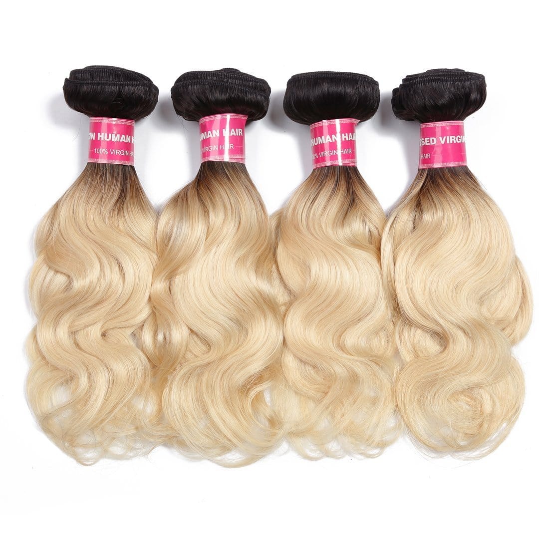 4 Bundles Body Wave 1b/613 Ombre Hair Weave , 2 Tone Color Ombre Human ...