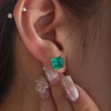 14K Yellow Gold 4.5 ct tw Asshcer Cut Colombian Lab Emerald 4 Claw Prong Basket Stud Earrings