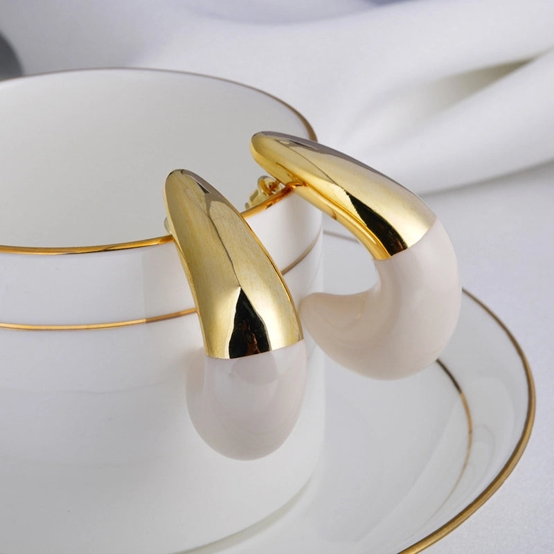 1 Pair Minimalist C Shape Enamel Copper 22K Gold Plated Ear Studs