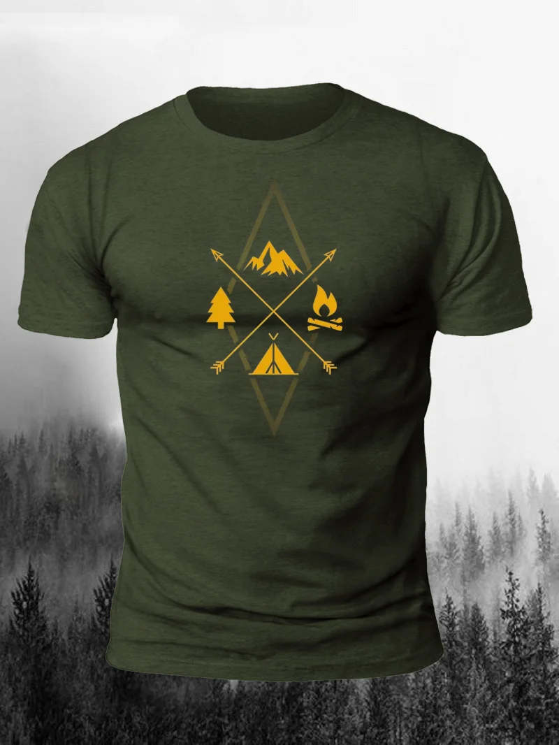Men's Modern Geometric Mountain Woods Short Sleeve Shirt in  mildstyles